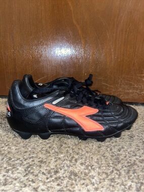 Vintage Diadora Black Cleats with Orange Signature Logo